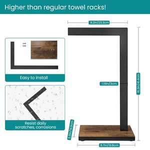 ที่แขวนผ้าเช็ดมือโลหะสีดำสไตล์เรียบง่ายพร้อมฐานไม้สำหรับวางบนเคาน์เตอร์ในห้องน้ำหรือห้องครัว - Product Image 5