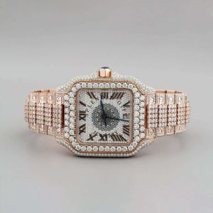 Montre analogique à quartz de luxe pour homme, incrustée de diamants Moissanite, ton or rose, 28 mm, verre saphir, fermoir papillon, mouvement ETA - Product Image 3