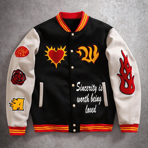 2026 Top Product Highest Quality Varsity <b>Jackets</b> Men Rose Heart Embroidery Streetwear Black Bomber <b>Jacket</b> Letterman Coat - Product Image 1