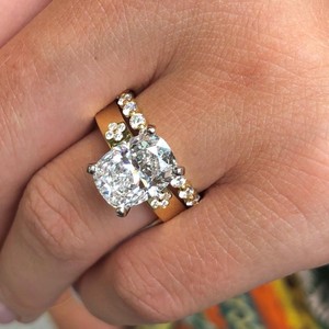 4CT Cushion Lab Grown Diamond Engagement <b>Ring</b> Wide Wedding Band <b>Set</b> 14K 18K Solid <b>Gold</b> Fine Bridal Stacking Bridal <b>Set</b> Jewelry - Product Image 5