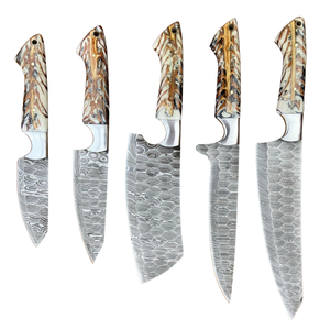 Juego de 5 cuchillos de cocina de acero de Damasco, cuchillos afilados para chef, carnicero y rebanar, mango de madera, ambidiestros, 67 capas - Product Image 5