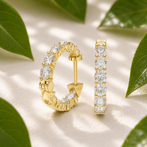 18K Yellow Gold Lab Grown Diamond Inside Out Huggie <b>Hoop</b> <b>Earrings</b> Graduated Round Diamond Anniversary <b>Earring</b> OEM ODM Factory - Product Image 1