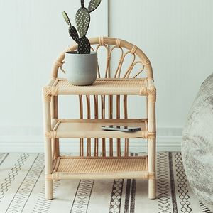 Modern Natural Rattan <b>Side</b> <b>Table</b> Featuring <b>Storage</b> Shelf And Durable Wooden Construction For Home - Product Image 1