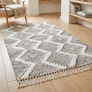 Black Diamond Wool Kilim Area <b>Rug</b> for Living Room Scandinavian Modern Farmhouse & <b>Rustic</b> Home - Product Image 3