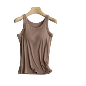 Women's Cotton With Cups Solid color Female Slim Sleeveless Casual <b>Vest</b> Solid Color Crop Lower Cut <b>Top</b> For Ladies - Product Image 1