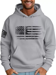Sweat-shirt à capuche vert pour homme, imprimé drapeau américain, pull décontracté en coton French Terry, coupe classique, pour l'automne - Product Image 4