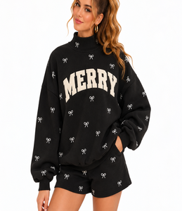 Custom <b>Women's</b> Oversized merry <b>Christmas</b> Mock Neck <b>Sweatshirt</b> Holiday Loose Fit Embroidery Winter OEM - Product Image 1