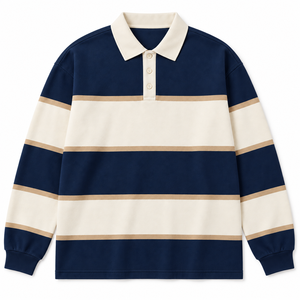 <b>Men's</b> Oversized Boxy Fit Contrast <b>Stripe</b> <b>Long</b> <b>Sleeve</b> Cotton <b>Shirt</b> Heavyweight Knit Color Blocked Casual Streetwear Summer Quick - Product Image 3