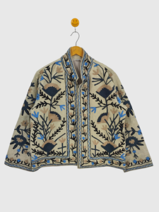 Hand Embroidered Floral Cotton Mandarin Collar Jacket Full Sleeve Regular Length Adult Women'<b>s</b> Spring Wear Prairie Chic Style - Product Image 1