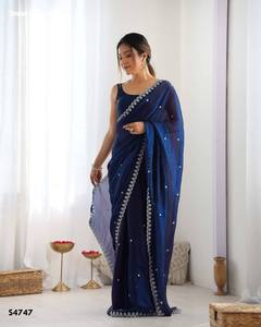 Elegant Look Best Fabric Fancy Satin with Sequence Embroidered <b>Saree</b>-<b>Blouse</b> Collection Manufacturer from Surat Woman Fashion - Product Image 4