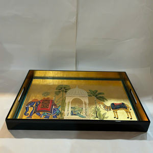 Bandeja para servir, bandeja decorativa, bandeja para objetos pequeños, decoración para el hogar de alta calidad, artesanía en laca hecha a mano, mesa auxiliar lacada - Product Image 4