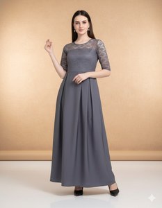 Achat en gros B2B : Robe de soirée grise pour femme en tissu Georgette, col rond, manches 3/4, entièrement cousue, prix usine - Product Image 3
