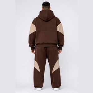 Ensemble de survêtement technique en molleton pour homme, haute qualité, personnalisé, avec sweat à capuche color block et pantalon évasé, coupe ample, faible MOQ - Product Image 2