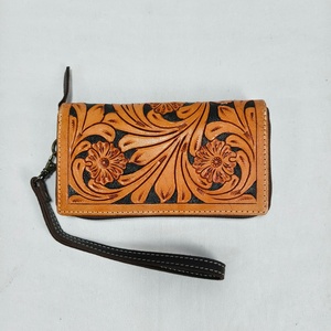 Cartera de Pulsera Unisex de Cuero Genuino Hecha a Mano con Diseño Floral, Antirrobo, Cosida a Mano, para Tarjetas de Crédito, Regalo Ideal - Product Image 4