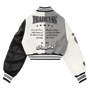 Chaqueta Universitaria Corta de Invierno Personalizada para Mujer, Chaqueta Varsity de Lana con Bordado Chenille, Elegante y Transpirable - Product Image 2