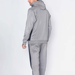 Survêtement streetwear tissé pour homme, coupe droite, respirant, en coton uni noir, avec sweat à capuche zippé, idéal pour l'entraînement et le jogging, confortable pour l'hiver - Product Image 2
