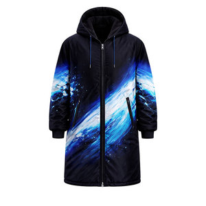 Parka de bain unisexe haut de gamme avec capuche, manteau long résistant à l'eau pour les nageurs, doublure thermique, design élégant à vagues bleues pour la natation - Product Image 1