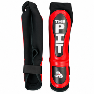 Protège-tibias et protège-jambes en cuir rouge avec fermeture auto-agrippante, genouillères de protection légères pour l'entraînement de kick-boxing unisexe - Product Image 1