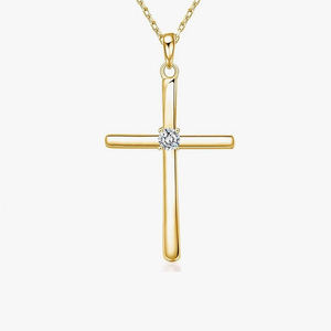 Collier pendentif croix orthodoxe plaqué or 18 carats avec pierre diamantée, chaîne en acier inoxydable, unisexe, mariage, certifié IGI, classique - Product Image 3