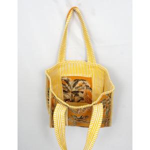 Sac fourre-tout en textile 100% coton à imprimé animalier jaune avec poignée longue, petite taille, ouverture supérieure - Product Image 5