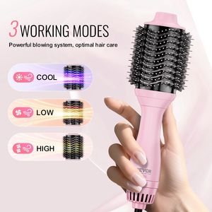 Brosse coiffante à air chaud ionique 4-en-1, styleur capillaire avec têtes de 2,6 et 2,95 pouces à revêtement céramique, 4 températures, pour boucler et sécher, en titane électroplaqué - Product Image 4