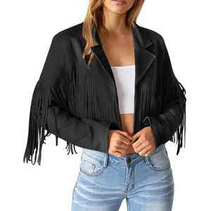 Women's Reversible Fringe Faux <b>Suede</b> Leather <b>Jacket</b> Cool Cropped Cardigan Open Front Lapel Fashionable Women Leather <b>Jackets</b> - Product Image 2