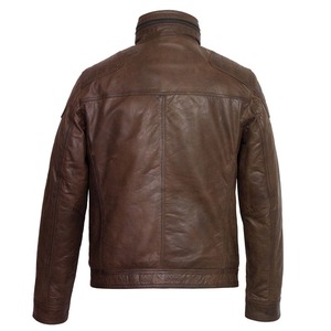 <b>Men's</b> Brown Genuine Leather <b>Motor</b> <b>bike</b> <b>Jacket</b> Zipper Regular Fit Autumn Wear - Product Image 4