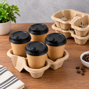 Kraft Paper Coffee Cup Carrier Disposable Takeout <b>Holder</b> for Hot <b>Drinks</b> Two Size Options Eco-Friendly Design - Product Image 2