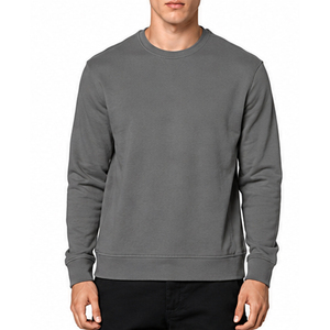 Sweat-shirt gris à col rond pour homme, 100 % coton tricoté, coupe classique, couleur unie, pull décontracté, style automne 2026, vente en gros - Product Image 3