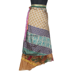 New Exclusive Two Layered Reversible New Indian Around Silk Sari <b>Wrap</b> <b>Skirts</b> Women Wear Vintage Silk Sari Long Length <b>Wrap</b> Magic - Product Image 2