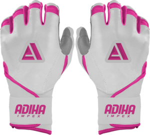 ถุงมือตีเบสบอลหนัง Adiha Impex สีชมพูและสีขาว ปิดด้วยแถบตีนตุ๊กแก สำหรับผู้ใหญ่ทุกเพศ เหมาะสำหรับการฝึกซ้อม - Product Image 1