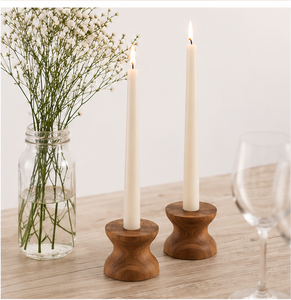 Handcrafted Natural Mango Wood Taper <b>Candle</b> Holder <b>Set</b> Modern Hourglass Design Candlestick Stand For Home Table Decor & Wedding - Product Image 4