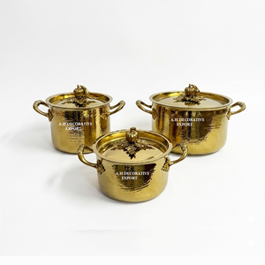 Hammered Gold Casserole <b>Set</b> Heavy Duty Metallic Finished Induction Compatible Cookware <b>Set</b> 3 <b>Serving</b> Pots and Pans food Safe - Product Image 1