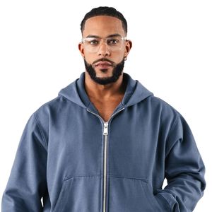 Sweat-shirt à capuche zippé intégral bleu ardoise personnalisé pour homme, manches longues, décontracté, sportif, entraînement, vêtements de sport, avec poches - Product Image 2