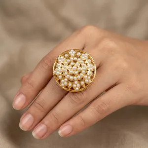 Anillos de Zirconia Estilo Vintage Kundan Jadau al por Mayor para Mujer, de Cobre y Latón Chapado en Oro, Talla Ajustable, Tradicionales Indios para Boda - Product Image 5