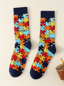 High Quality Custom Sports <b>Socks</b> Colormix Puzzle Design Comfortable Cotton <b>Socks</b> For Men Women Fun Casual Athletic <b>Socks</b> ODM - Product Image 2
