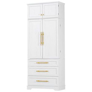 Armadio Dispensa da Cucina in Legno Massello Stile Rustico a 8 Ante con 3 Ripiani Regolabili e 3 Cassetti Grandi - 198,5 cm di Altezza - Product Image 4