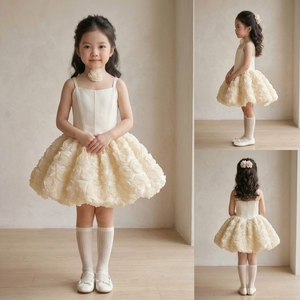 Robe de demoiselle d'honneur Prestige, ivoire, avec rosettes 3D, robe de bal, robe de princesse pour filles, mariage, anniversaire, communion, TUTUPETTI - Product Image 4