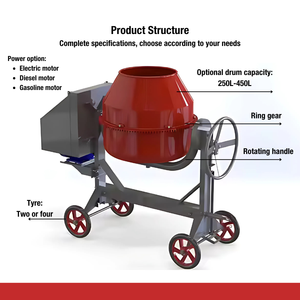 Mezclador de hormigón diésel pequeño de alta calidad, equipo de construcción de tambor grueso con componente de motor central - Product Image 4