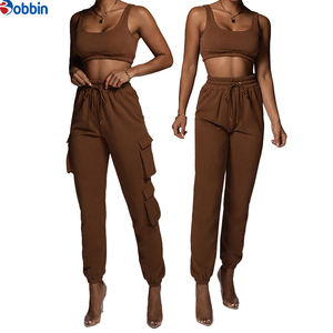 Conjunto Deportivo de Verano para Mujer, de Alta Calidad, con Logotipo Personalizado, Estilo Hip Hop, 2 Piezas, 100% Algodón Ecológico, Pantalones Cargo, Estilo Casual - Product Image 2