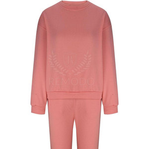 Custom Clothing Manufacturer Sweatshirt &<b>Trousers</b> Matching Two Piece Streetwear Quick Dry Cotton <b>Women</b> Sweatsuit Set O-Neck - Product Image 2