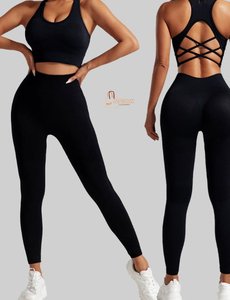 Custom Logo 2 PCS Tummy <b>Control</b> Sportswear Set <b>Stand</b> Solid Seamless Cross Back Yoga Tops Scrunch Butt Workout Leggings Autumn - Product Image 2