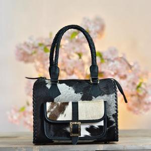 Bolso de mano de cuero vacuno de lujo con asas trenzadas y correa cruzada con cierre de cremallera - Product Image 2