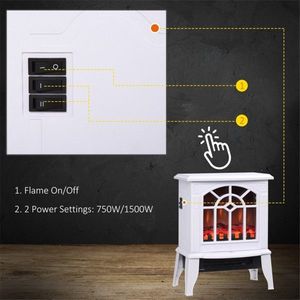 18-Inch Electric Fireplace Heater in White 750W/1500W Power with Stylish Design - Product Image 5
