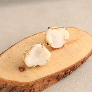 Authentic white geode druzy agate stud <b>earring</b> screw <b>post</b> handmade stud <b>earring</b> handmade <b>earring</b> for her everyday wear fashion - Product Image 4