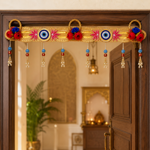 Décoration artisanale pour porte, motif œil porte-bonheur Bandhanwar, avec Latkan floral doré, pour la fête de Diwali, les mariages et l'entrée de la maison - Product Image 2