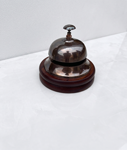 Vintage Brass Hotel Reception <b>Bell</b> with Wooden Base – Antique Desk Service <b>Call</b> <b>Bell</b>, Decorative Tabletop <b>Bell</b> for Office - Product Image 5