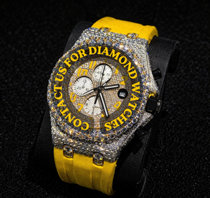 Nouvelle Arrivée Montre Chronographe Demi-Sertie de Moissanite avec Bracelet en Caoutchouc Jaune Cadran Analogique Bijou de Mode Personnalisé pour Homme - Product Image 6