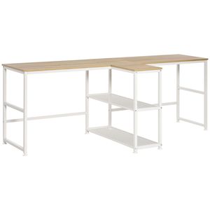 83FT Large Office Desk Double <b>Study</b> Writing <b>Table</b> with Storage Shelves Durable MDF Material Natural Finish for Home Office - Product Image 1