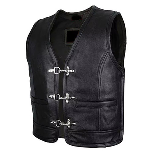 Men's Genuine Leather Motorcycle Vest V-Neck Multi Pocket Zipper Front Adjustable Waist Biker <b>Waistcoat</b> - Product Image 2